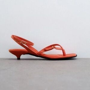 Zara Red Leather Thong Ankle Sandal